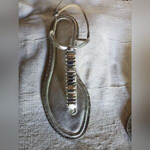 Brian Atwood silver leather sandals sz 10